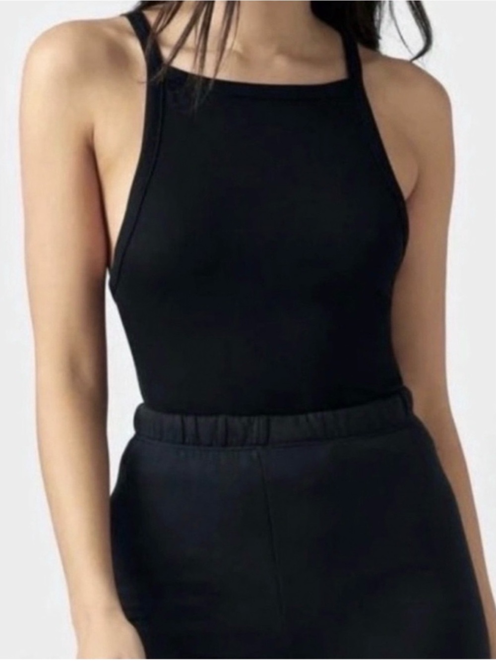 ♡ Joah Brown Square Neck Low Back Tank Black FlexRib